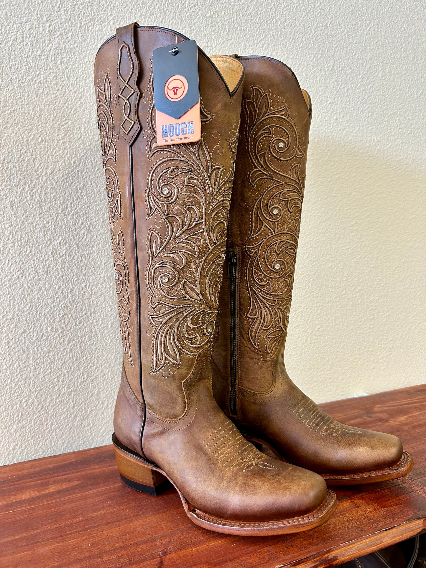 Cognac Brown Tall Square Toe Boot