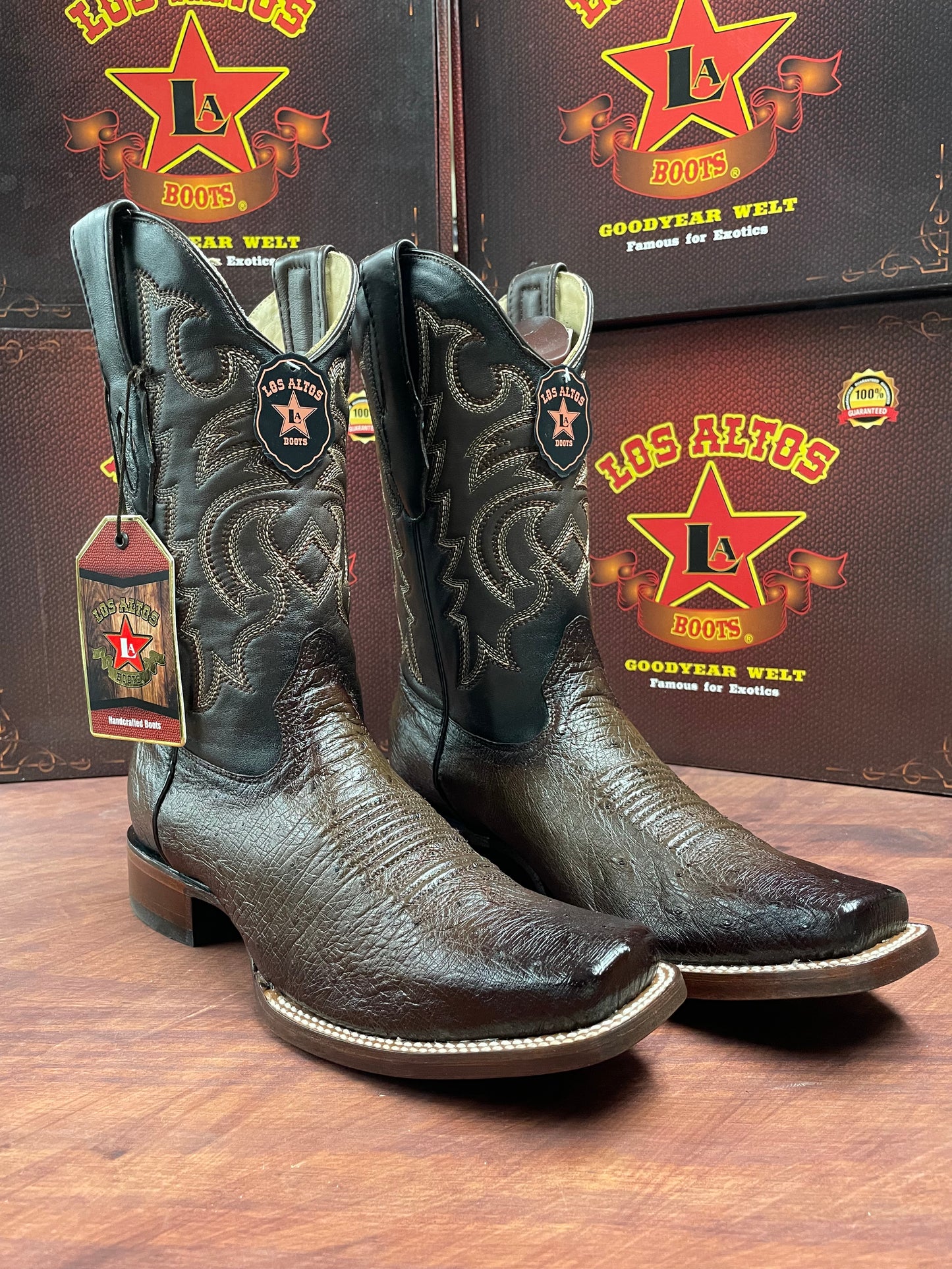 Los Altos Rodeo Genuine Ostrich Belly Blurred Brown Boot