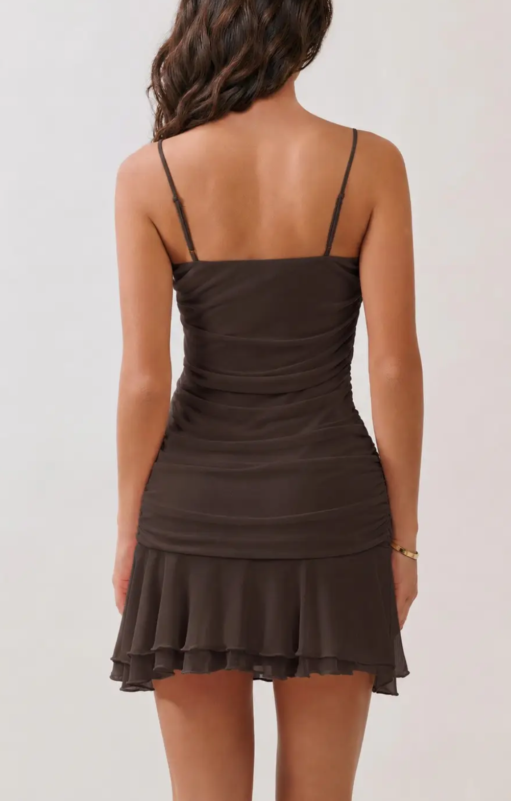 Ruffle Mini Dress (Brown)