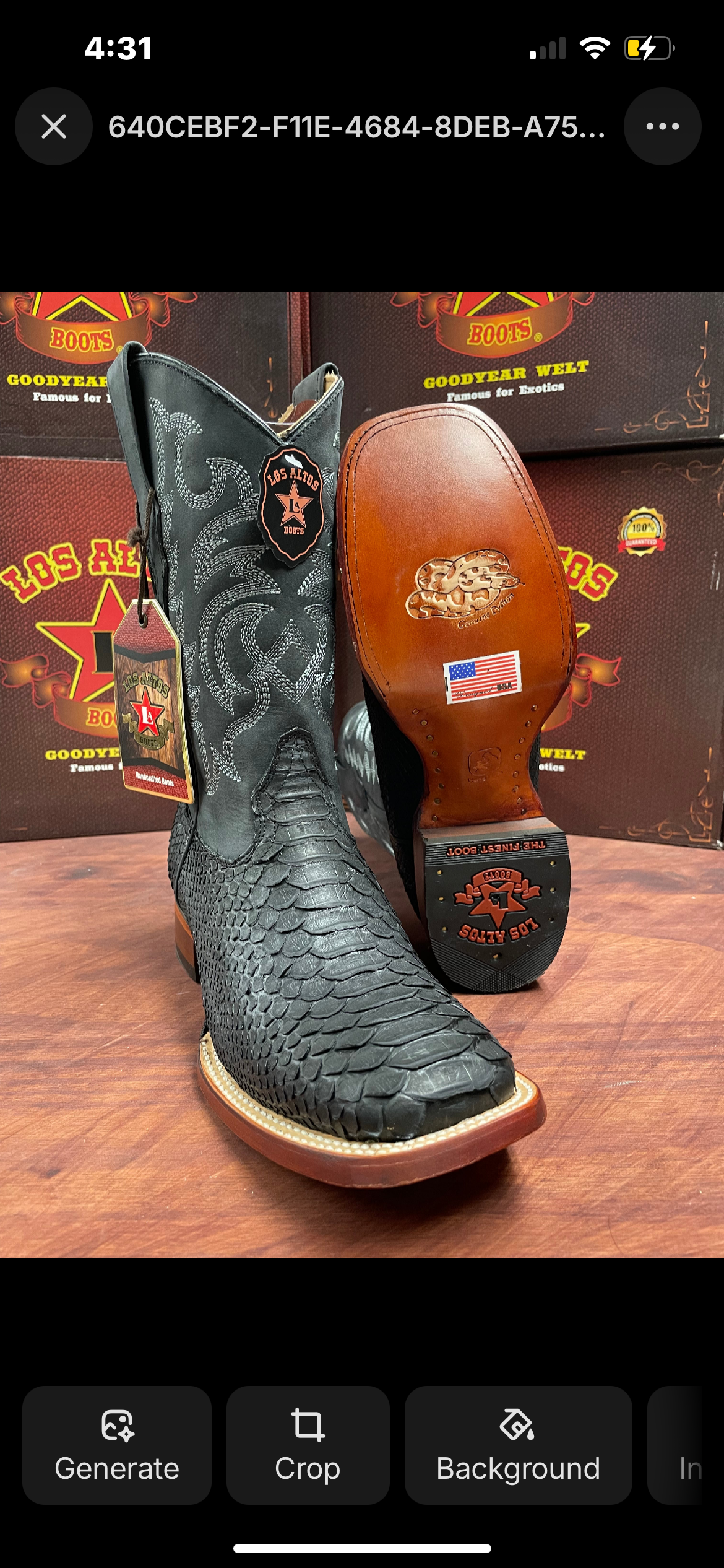 Square Toe Genuine Python Boot (Black)