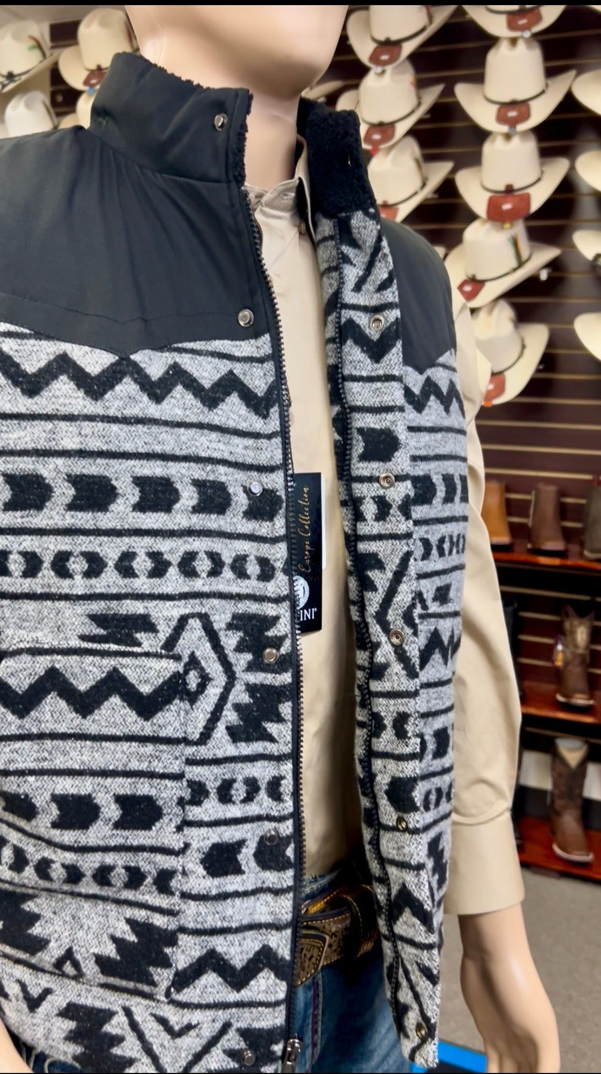 Black/Grey Aztec Quilted Vest