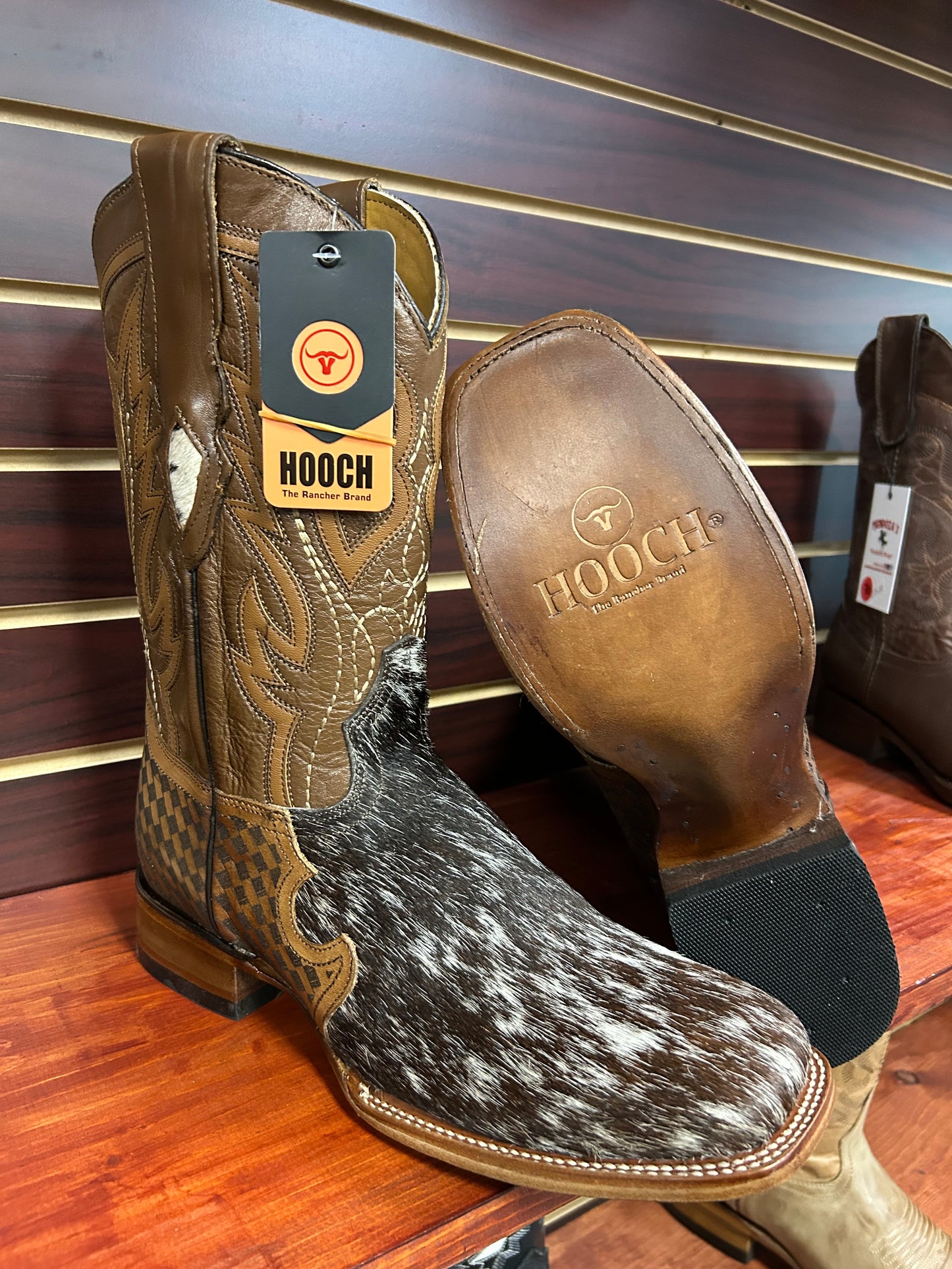 Hooch Cow Hide Wide Square Toe Boots