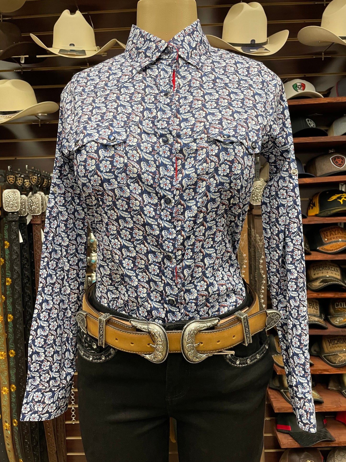 Women’s Western Blue Floral Top
