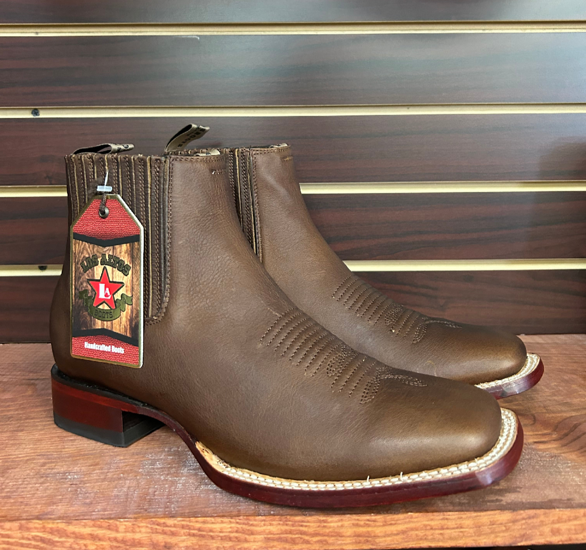 Square Toe Deer Skin Men’s Ankle Boot (Walnut)