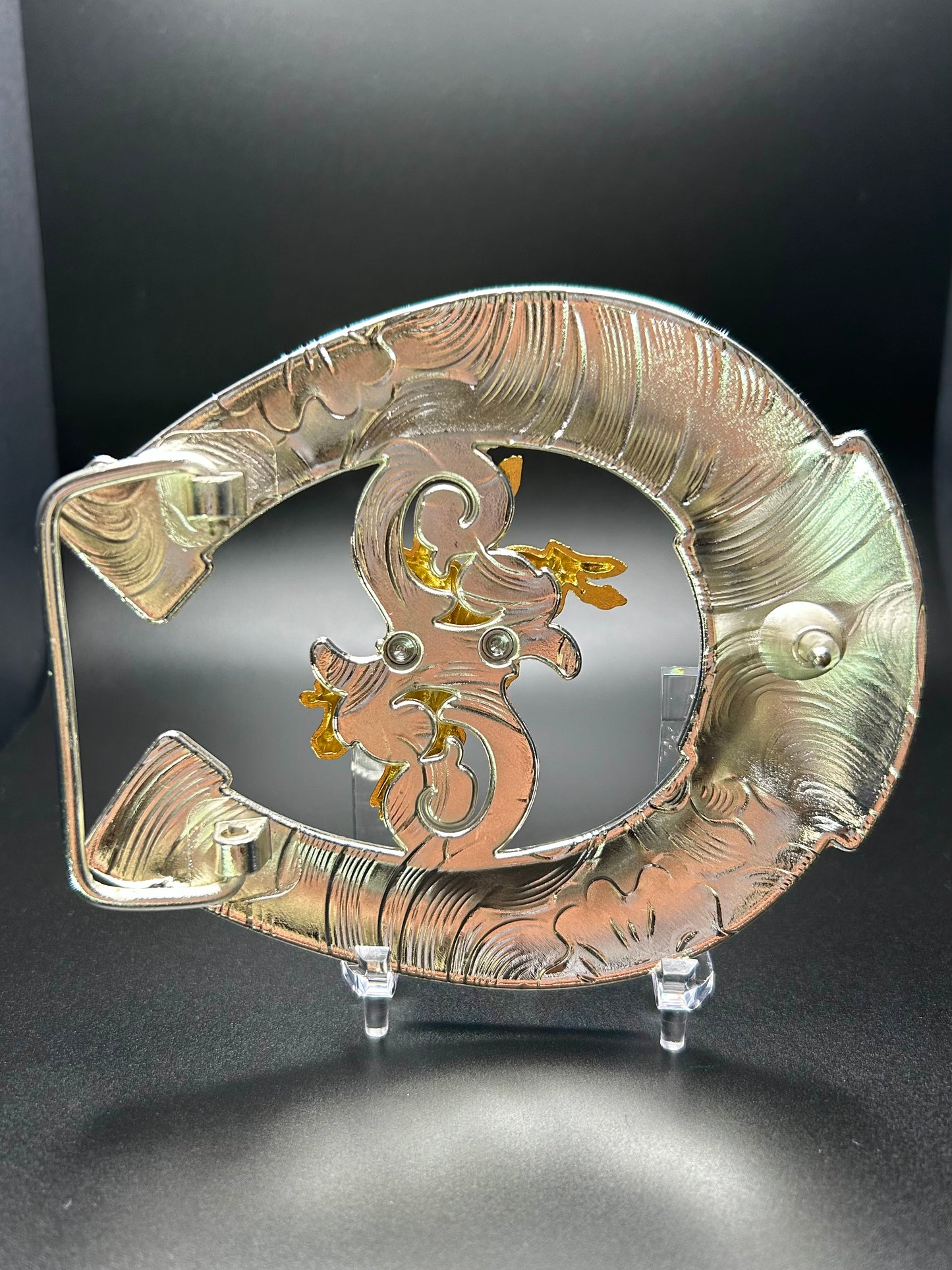 Silver Horseshoe Buckle With Gold Bull Rider