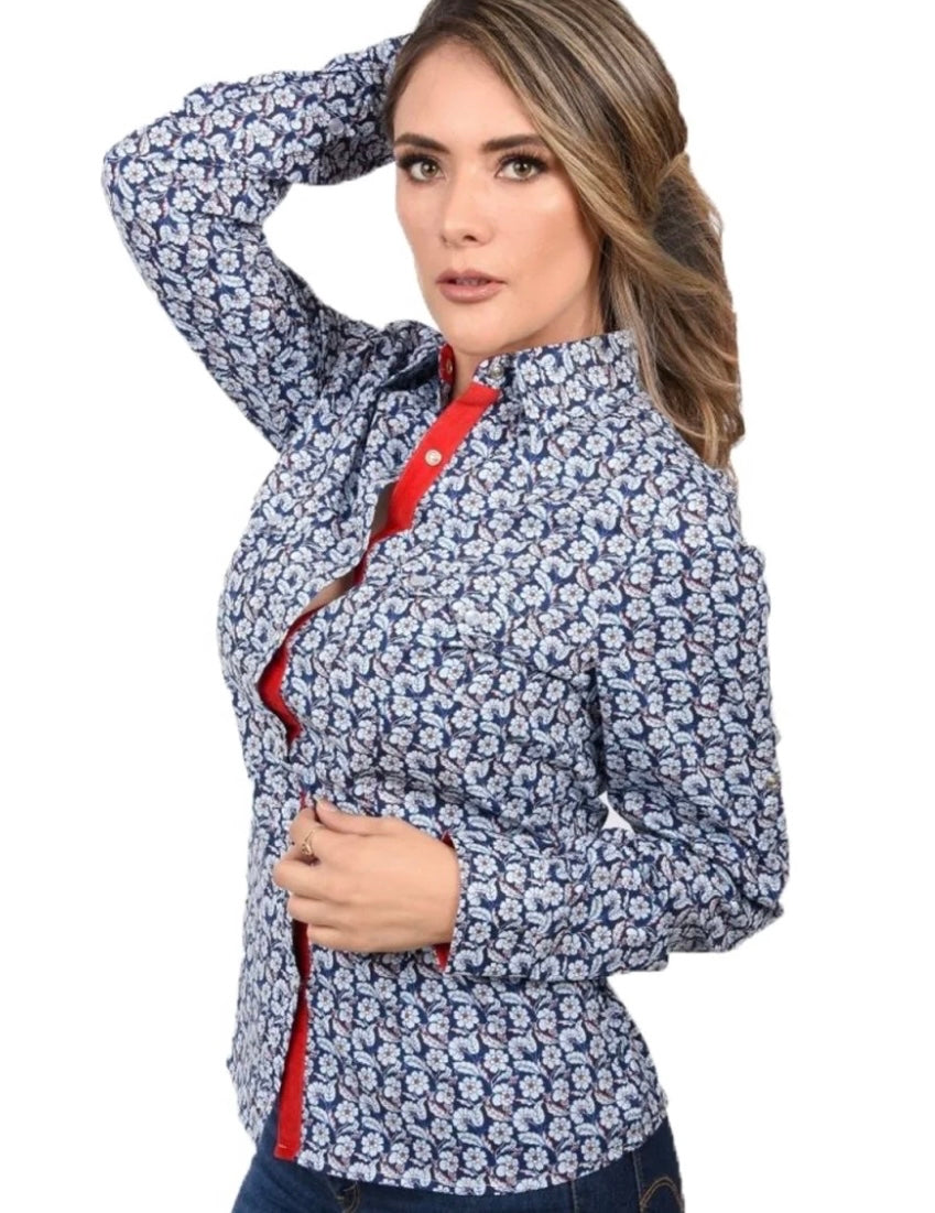 Women’s Western Blue Floral Top