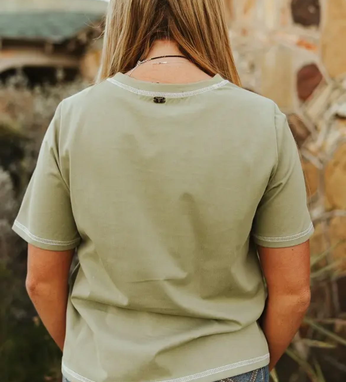 Sage Bootstitch Embroidered Short Sleeve Pocket Tee