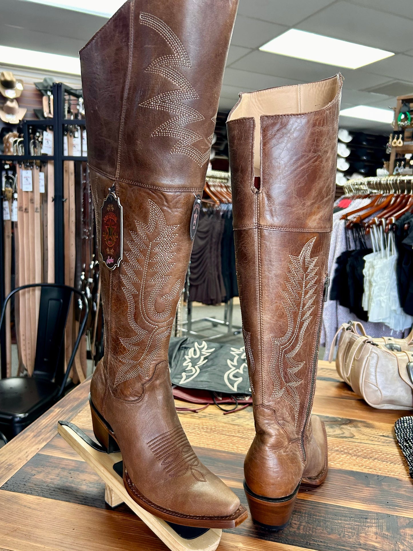 Snip Toe Over the Knee Boot (Light Brown)