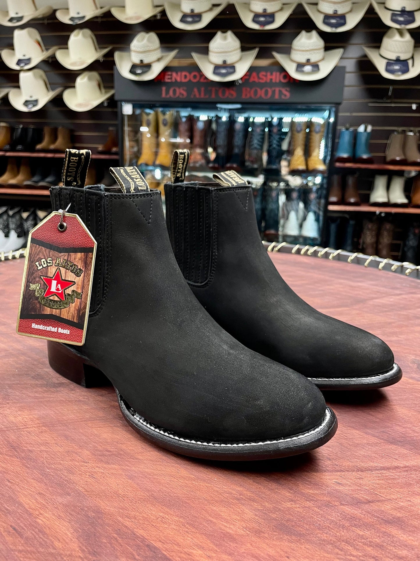 Los Altos Charro Short Boot Oval Nobuck Black