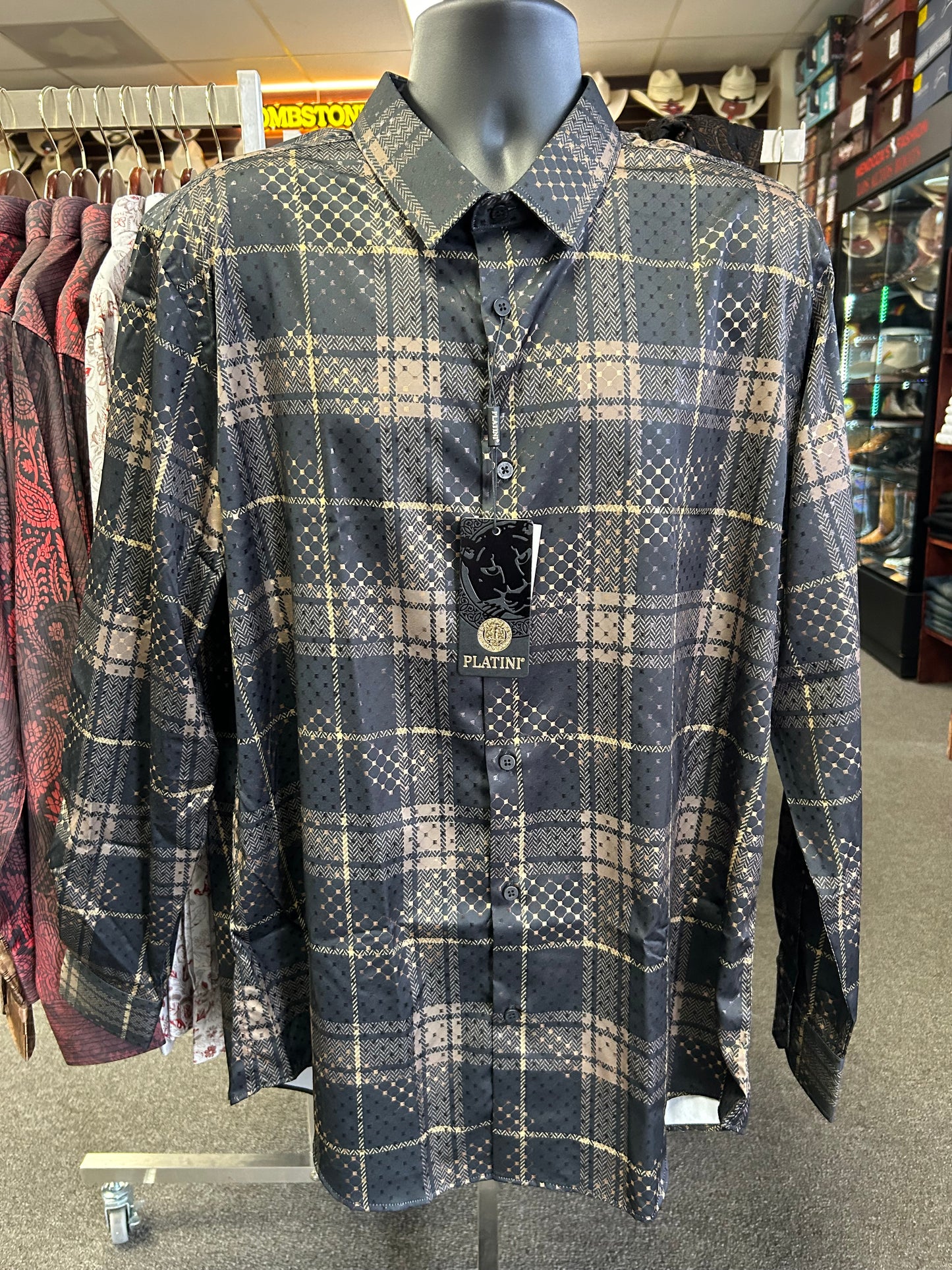 Black and Gold Checkered Dress Shirt