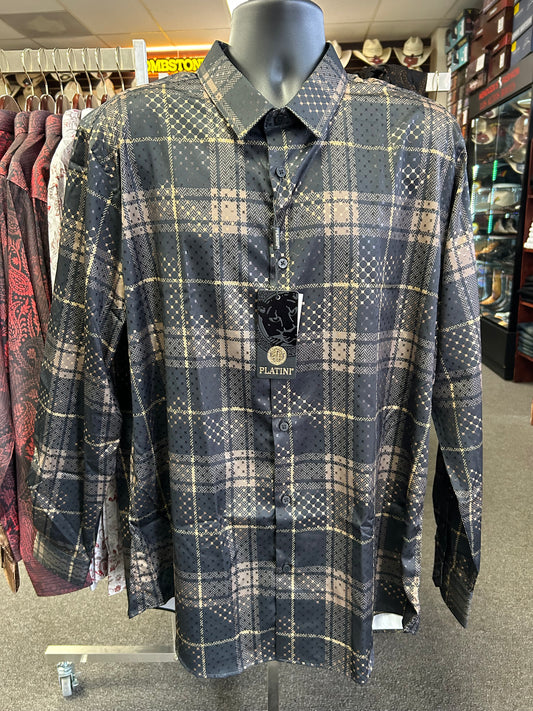 Black and Gold Checkered Dress Shirt