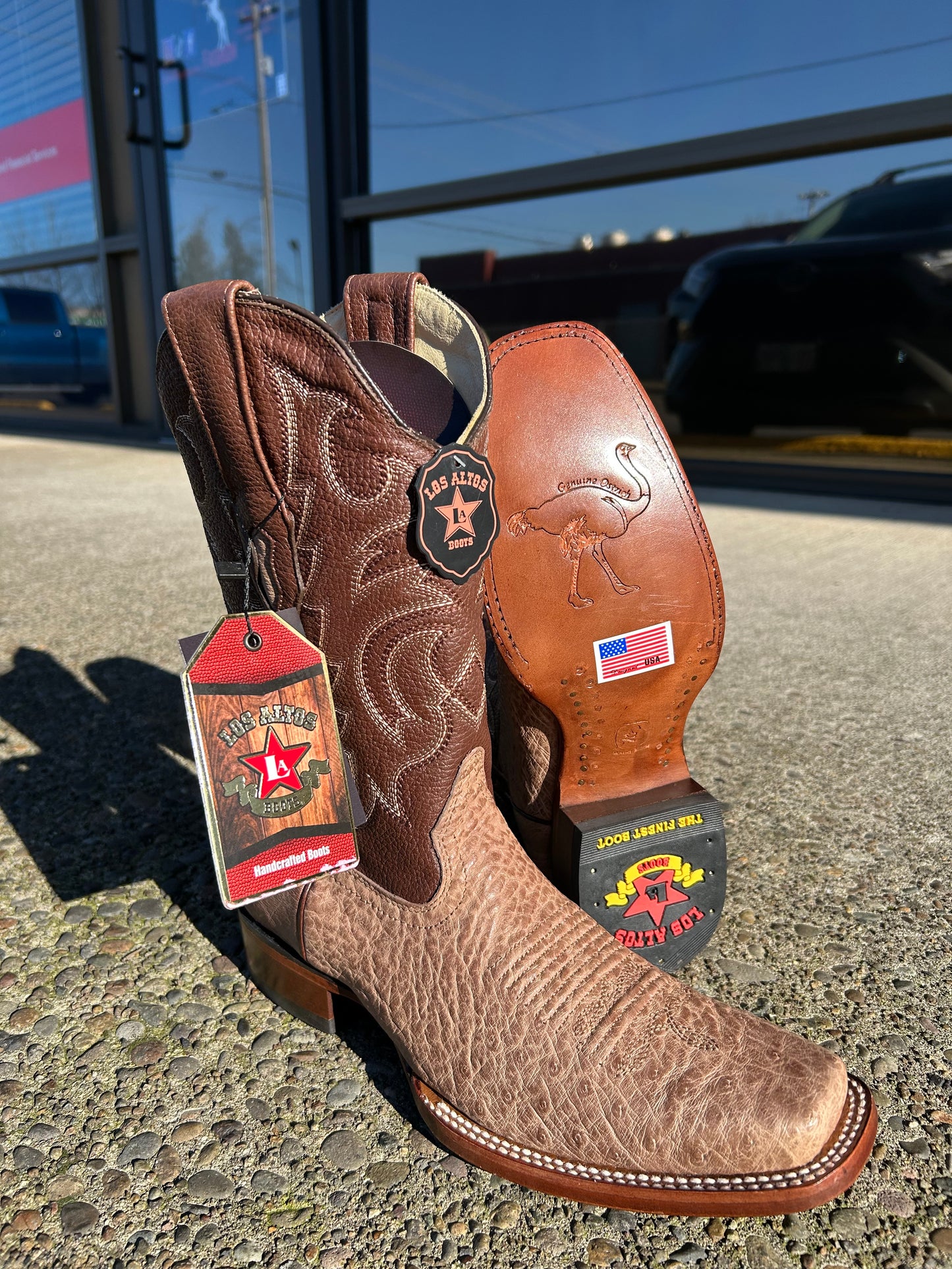 Los Altos Rodeo Genuine Ostrich Belly Mocha Boot