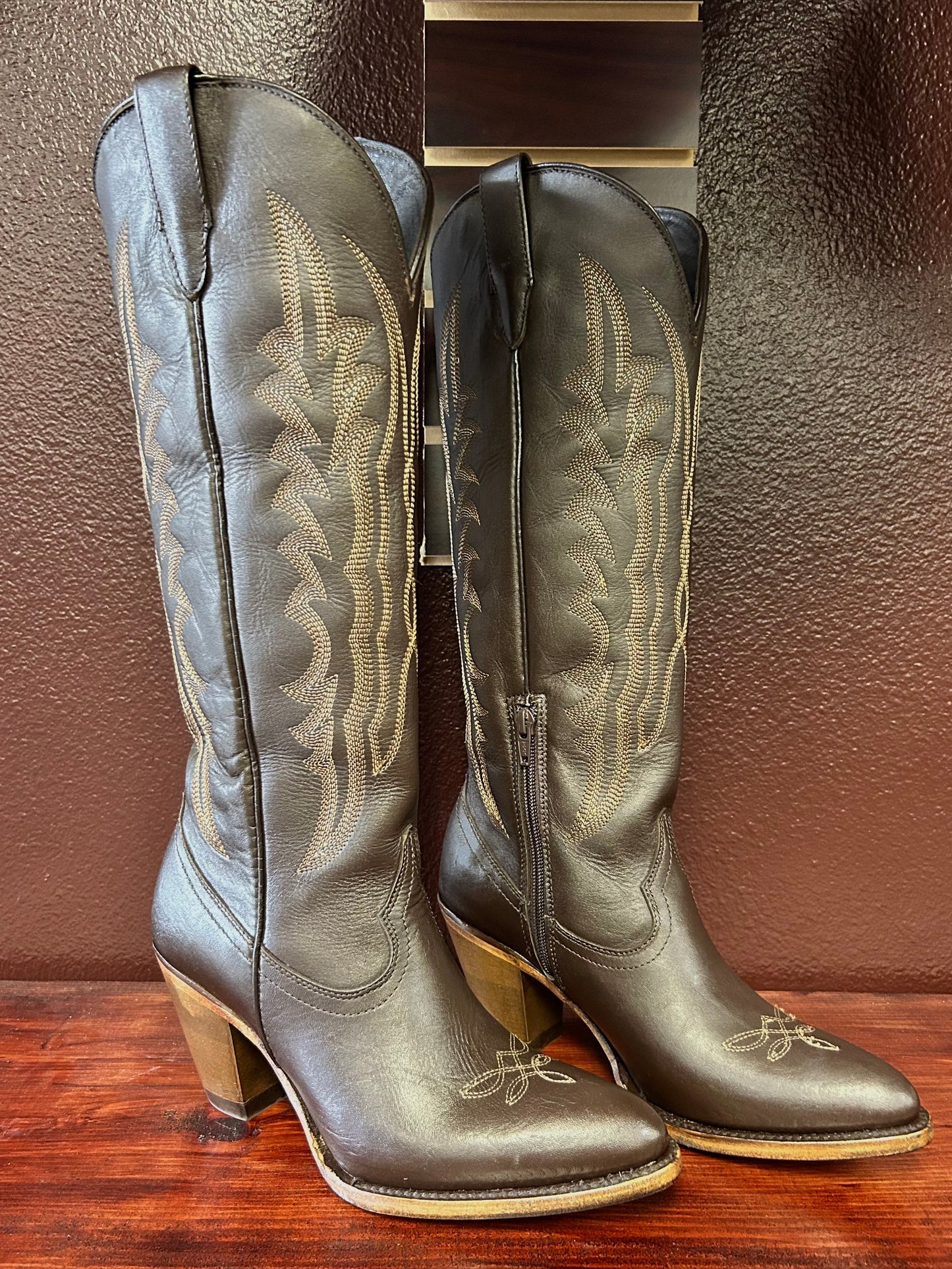 Destiny Brown Knee High Snip Toe Boot
