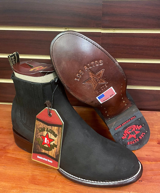 Nobuck Charro Short Boot Oval Toe (Black)