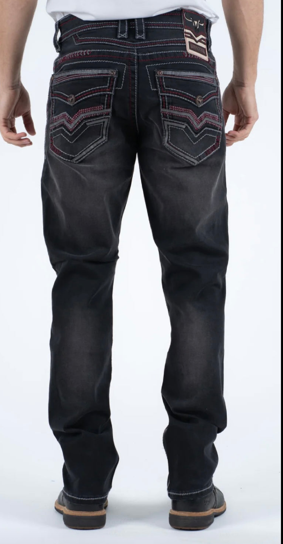 Faded Black with Red Trim Slim Bootcut Jeans