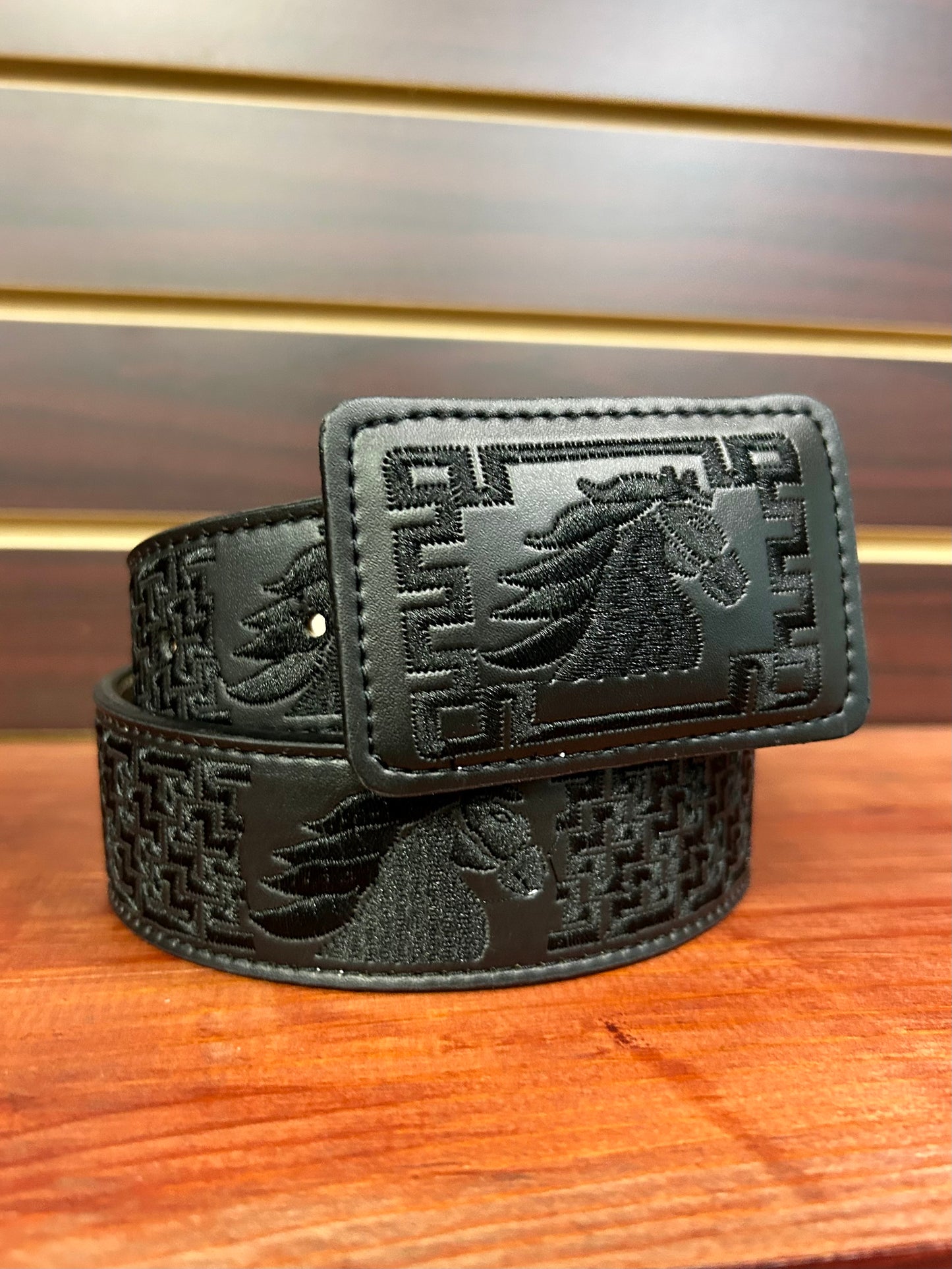 Embroidered Horse Black Western Belt
