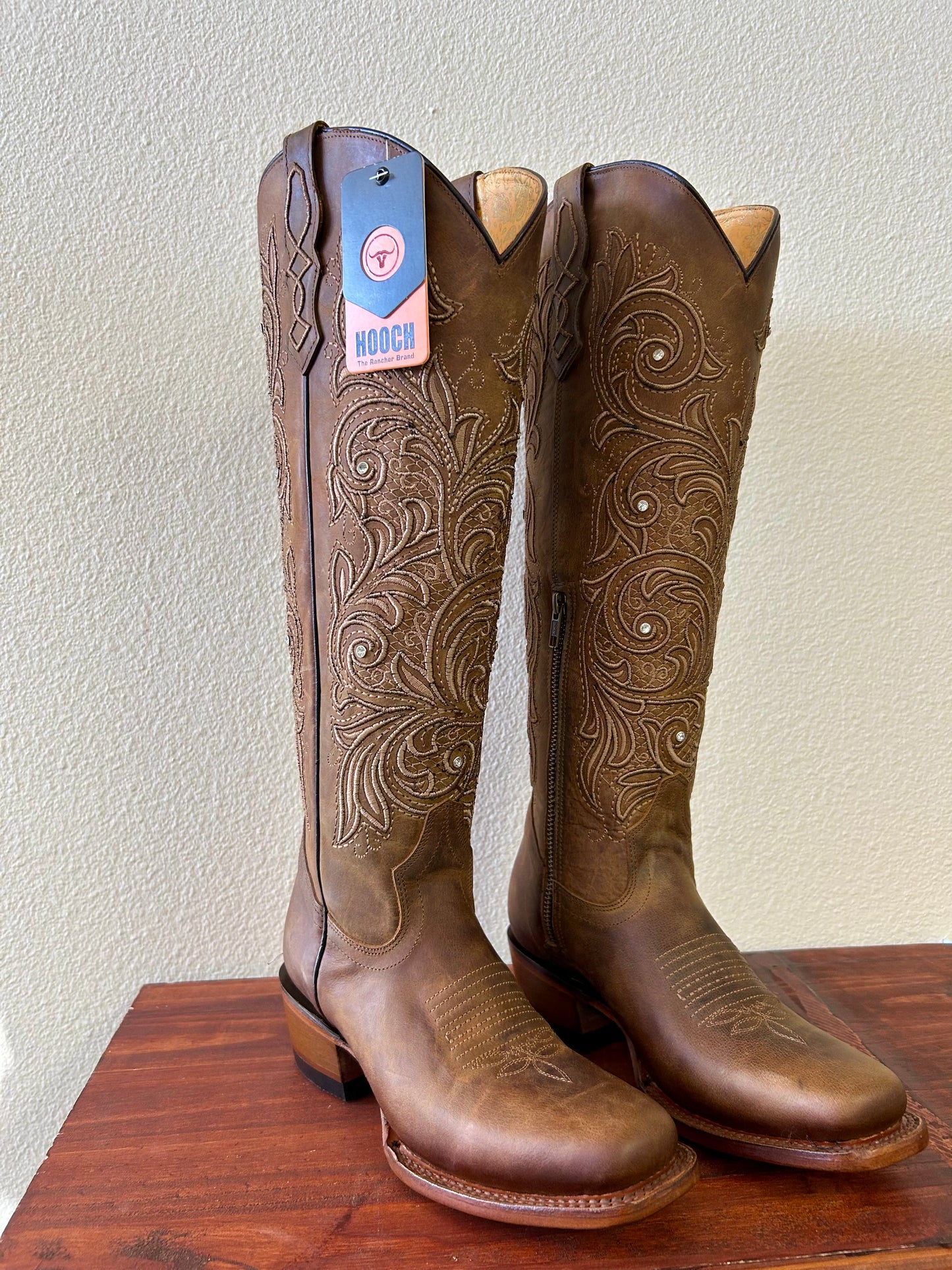 Cognac Brown Tall Square Toe Boot