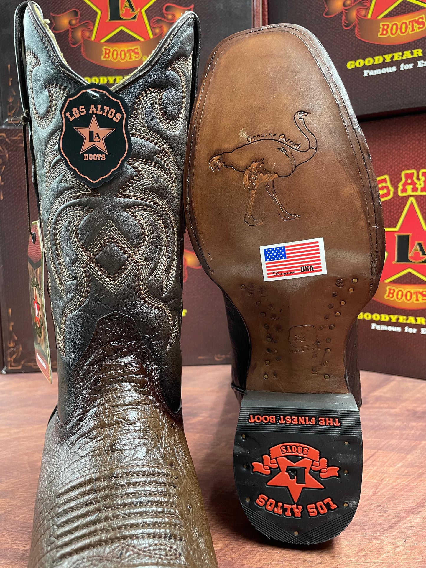 Los Altos Rodeo Genuine Ostrich Belly Blurred Brown Boot