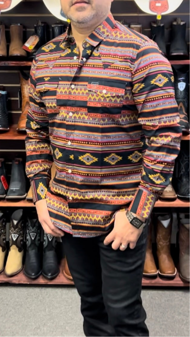 Red Aztec Print Dress Shirt