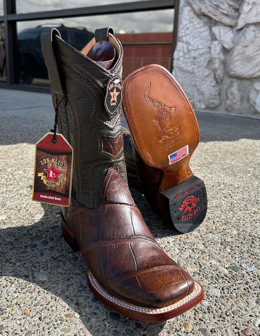 Square Toe Genuine Alligator Boot (Brown)