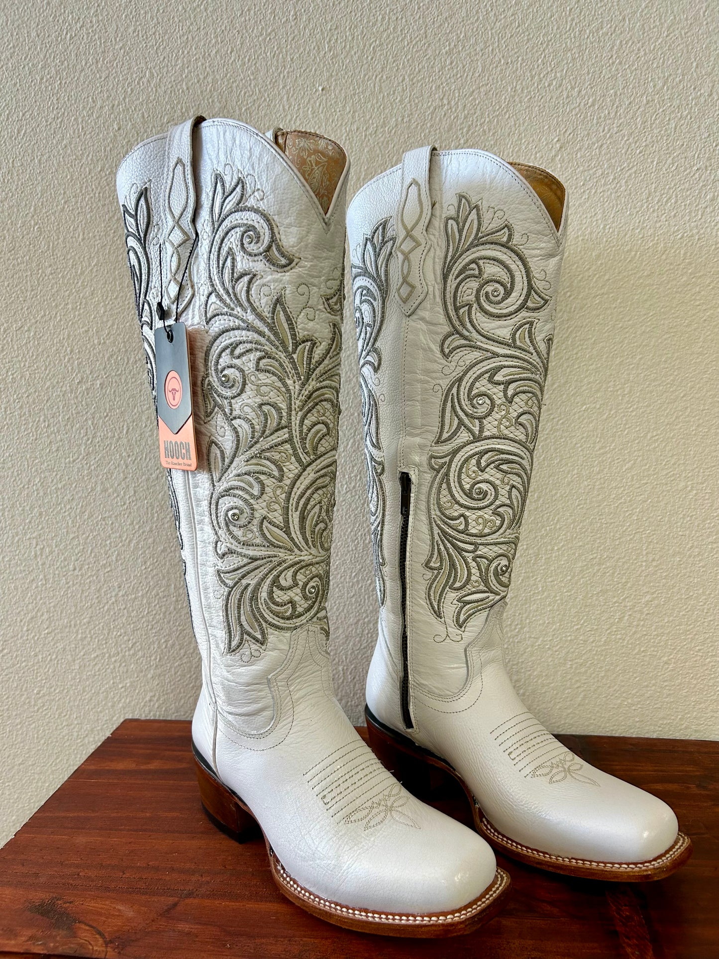 White Tall Square Toe Boots