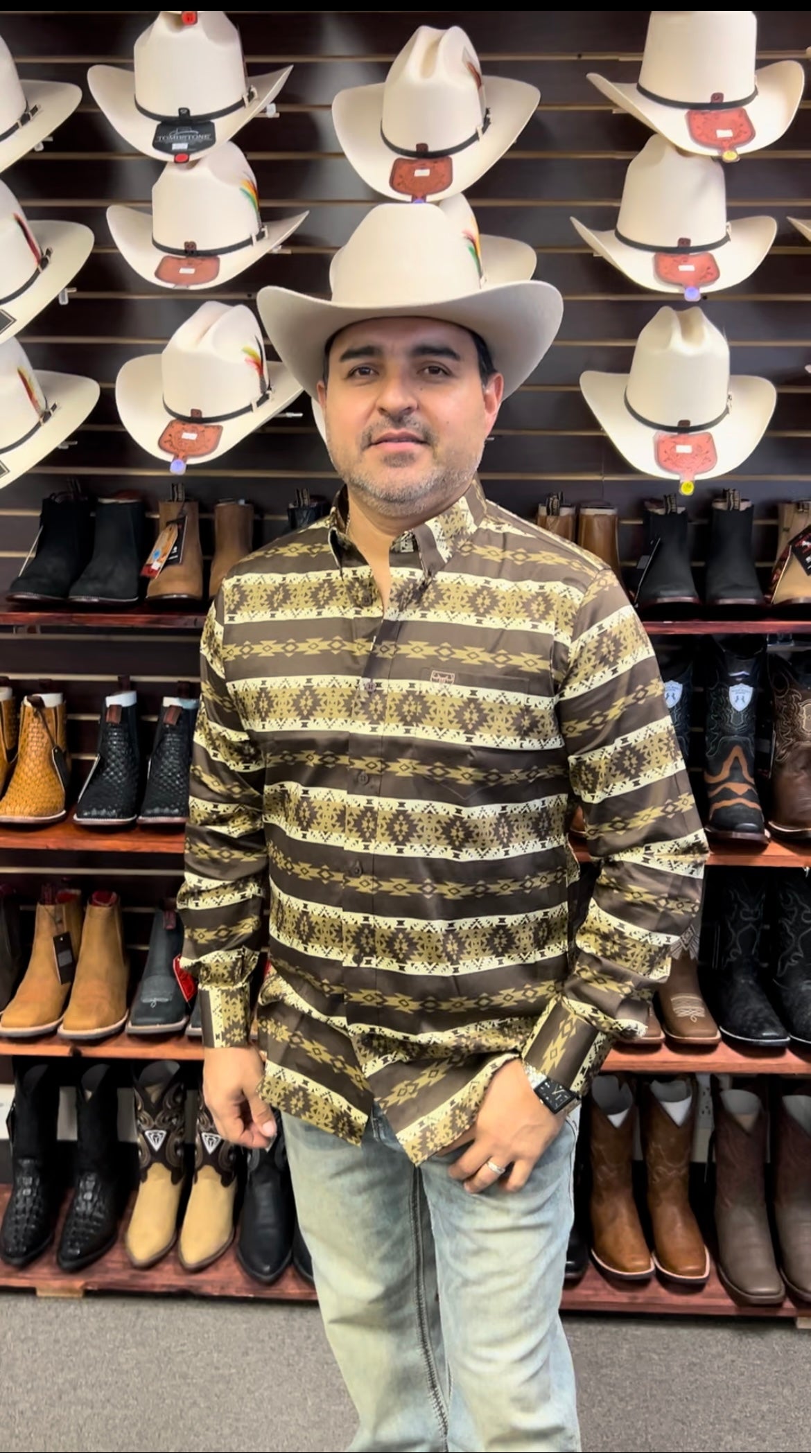 Brown Aztec Print Dress Shirt