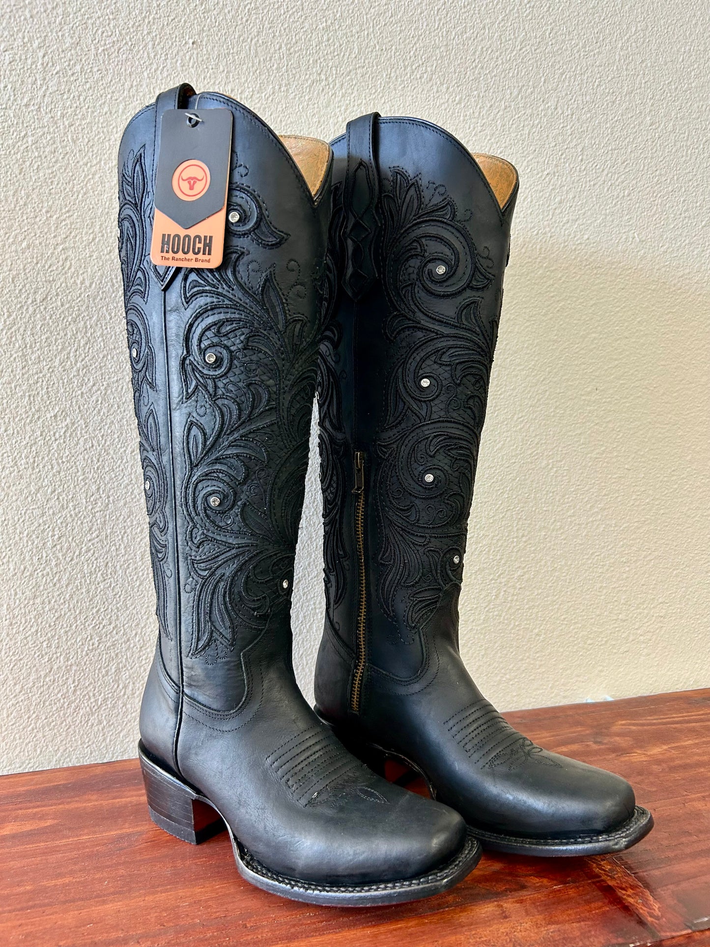 Matte Black Tall Square Toe Boot