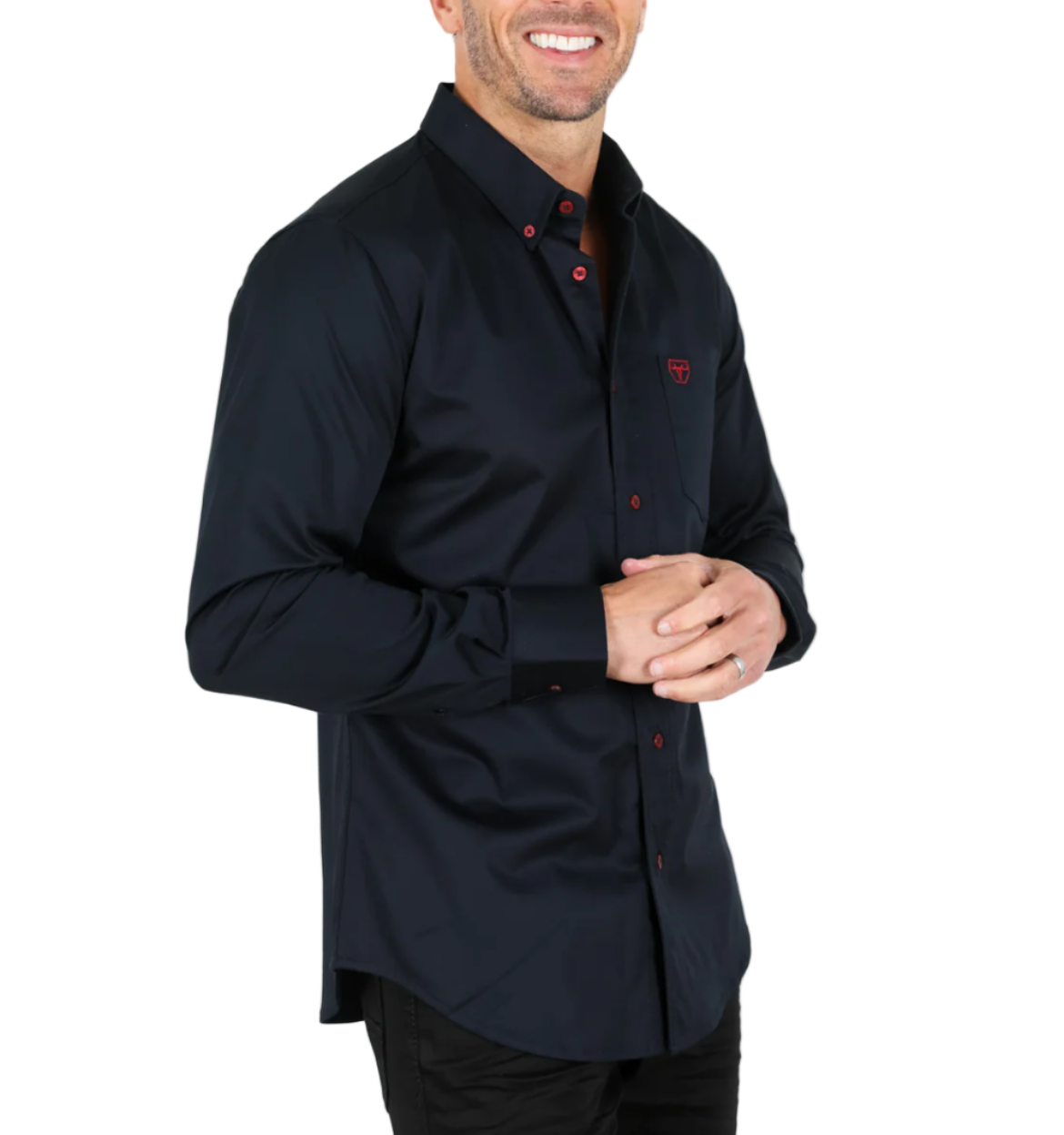 Navy with Red Buttons Men’s Long Sleeve Shirt