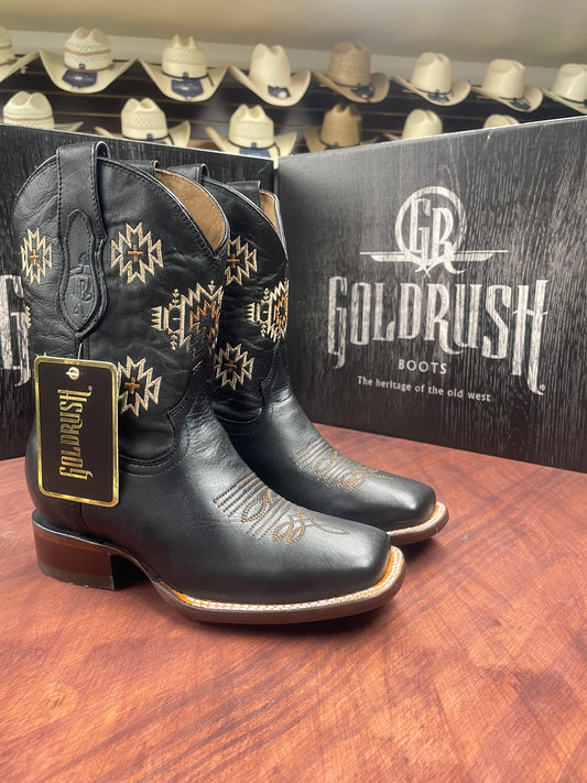 Gold Rush Black Aztec Ankle Boot