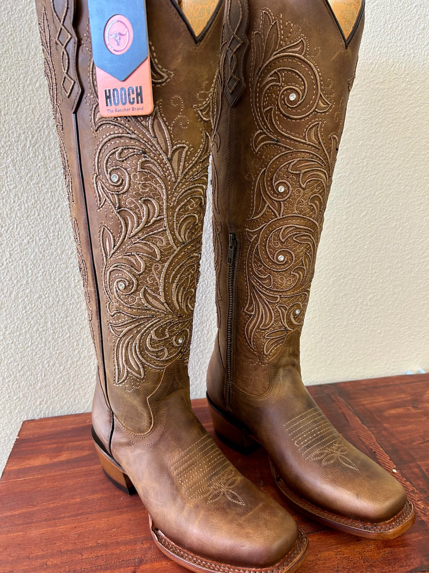 Cognac Brown Tall Square Toe Boot