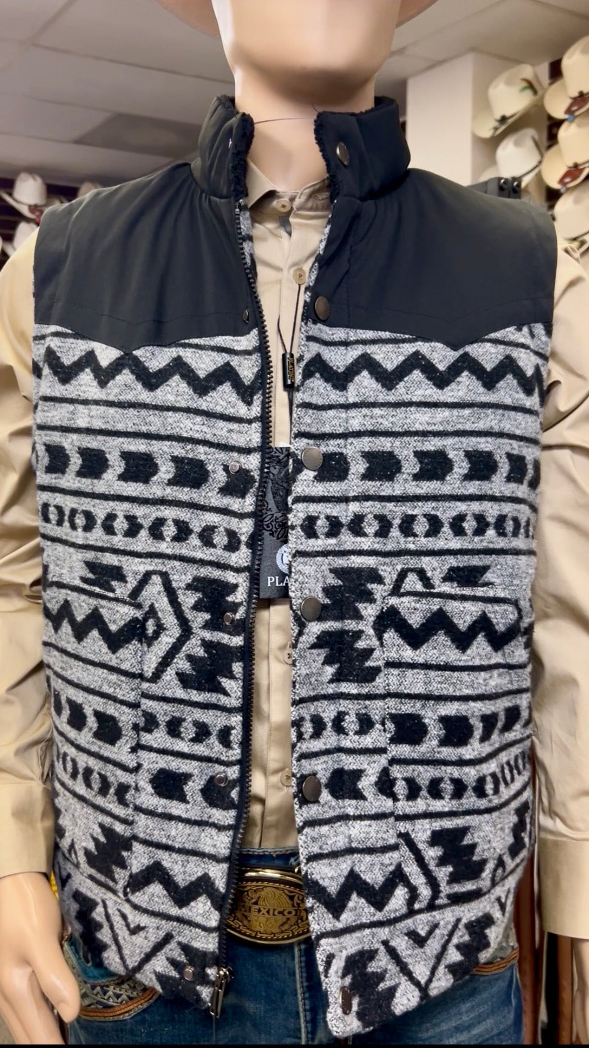 Black/Grey Aztec Quilted Vest