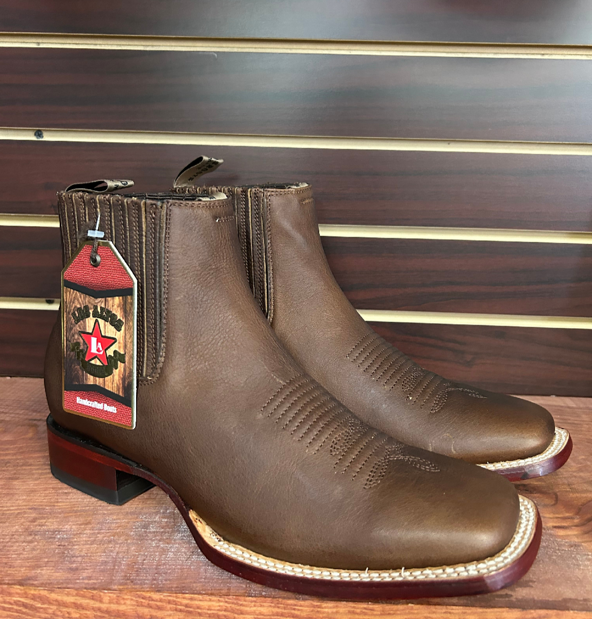 Square Toe Deer Skin Men’s Ankle Boot (Walnut)