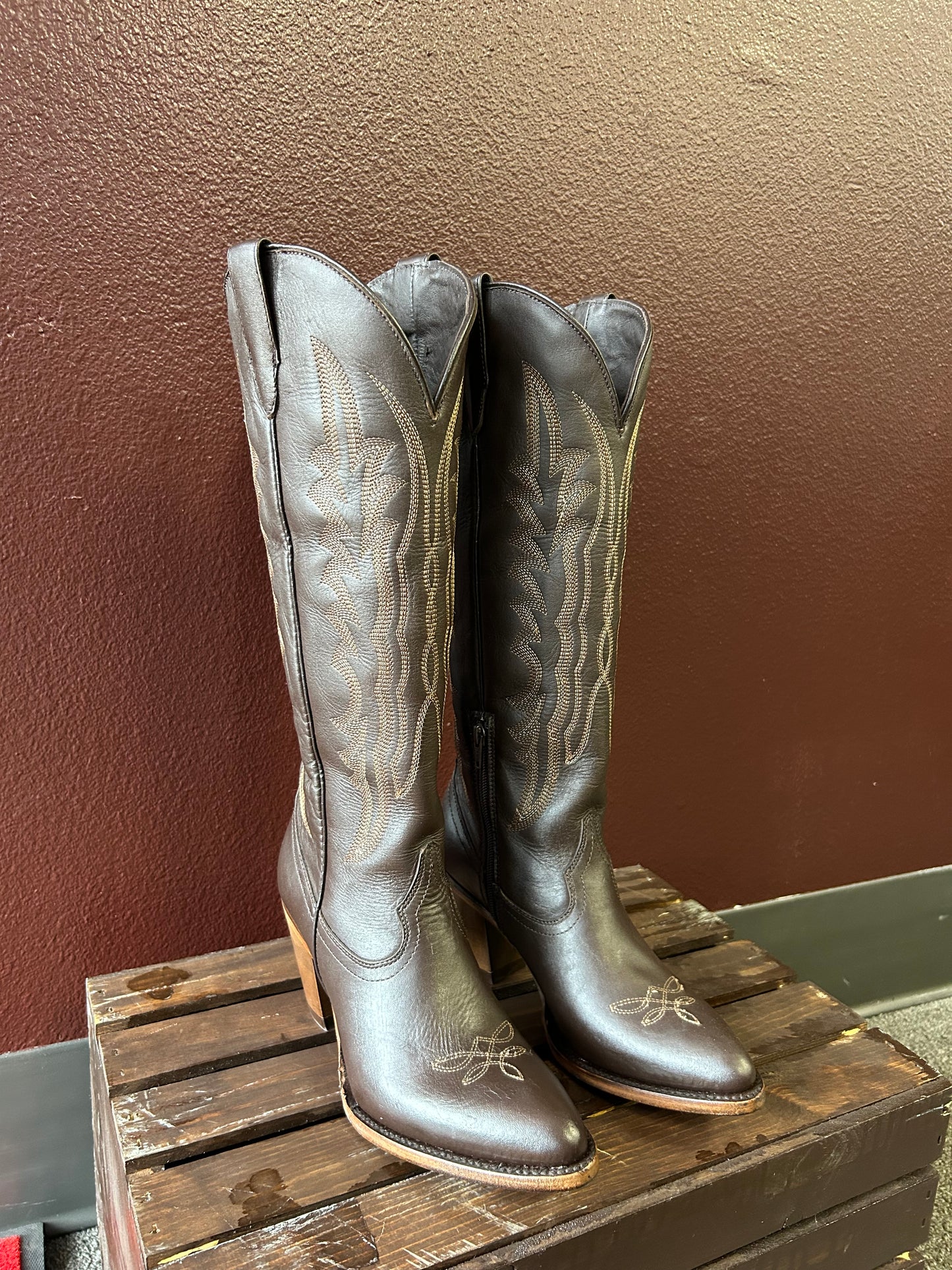 Destiny Brown Knee High Snip Toe Boot
