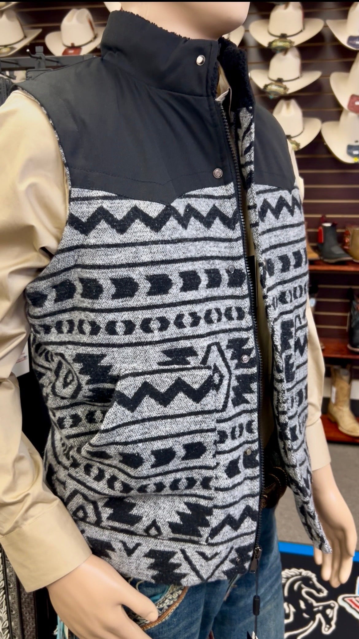 Black/Grey Aztec Quilted Vest