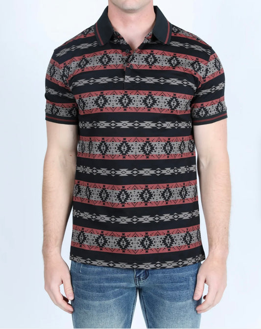 Red with Black Aztec Print Polo