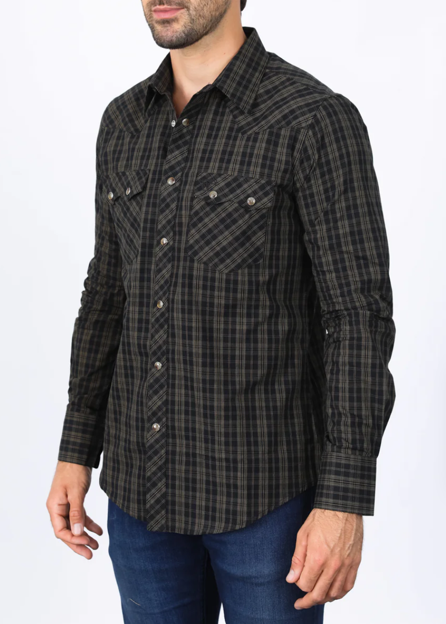 Black & Brown Western Checkered Long Sleeve Shirt