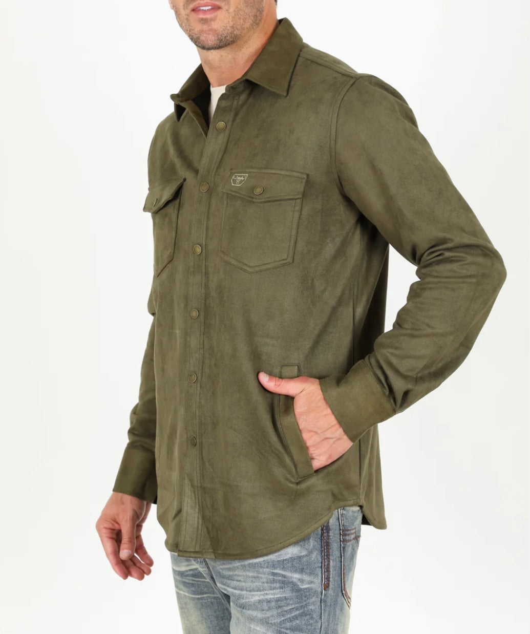 Faux Suede Olive Overshirt