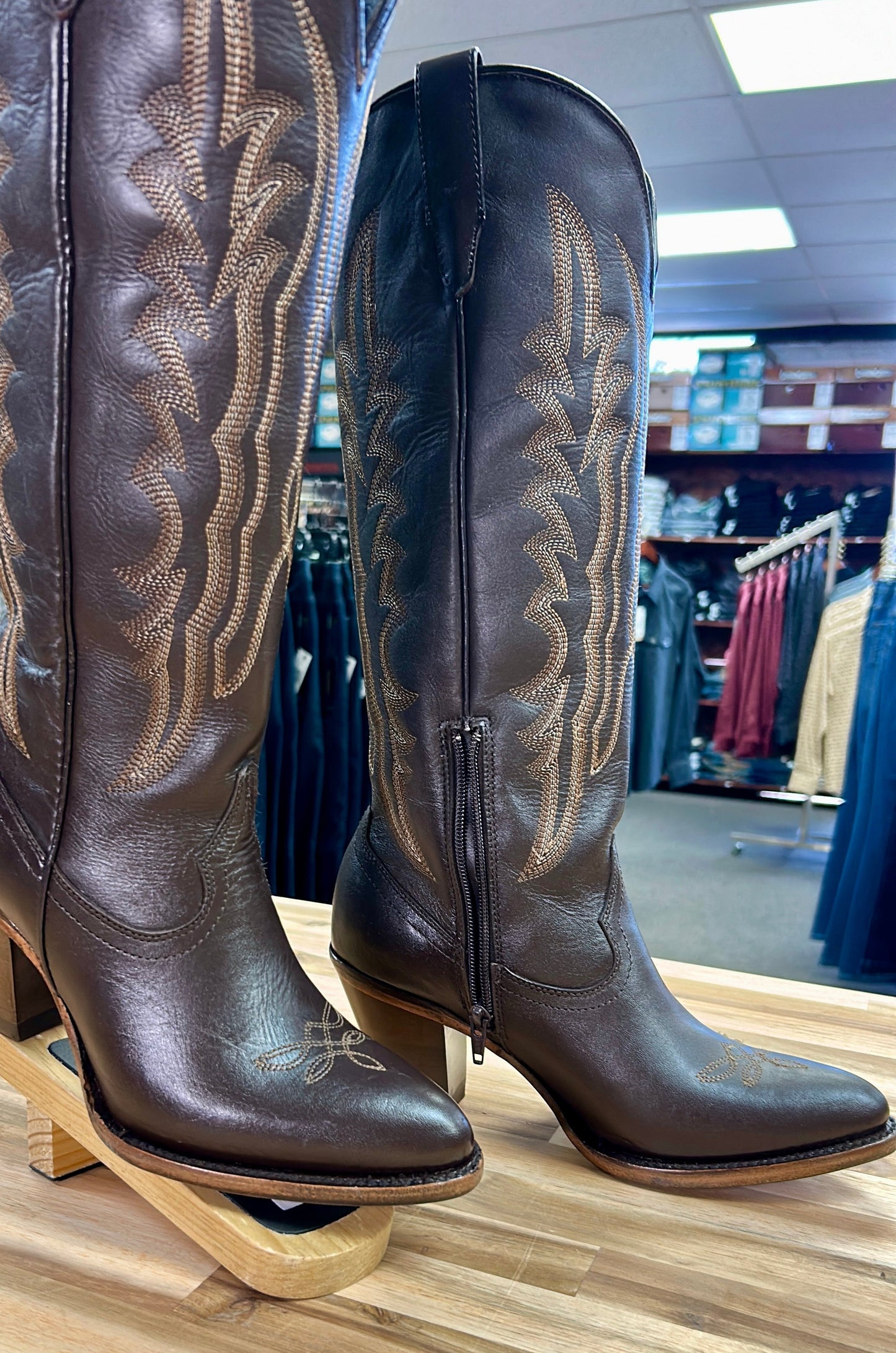 Destiny Brown Knee High Snip Toe Boot