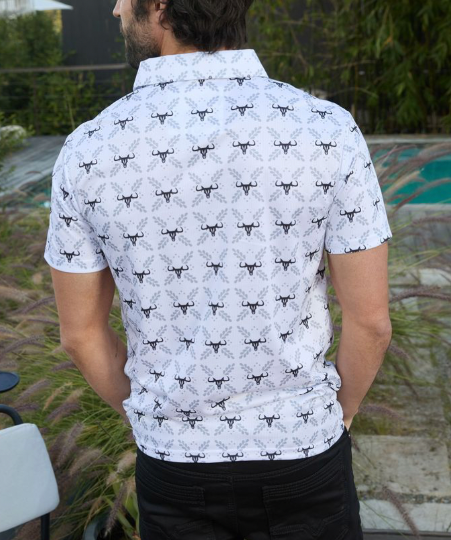 White Western Longhorn Polo Shirt