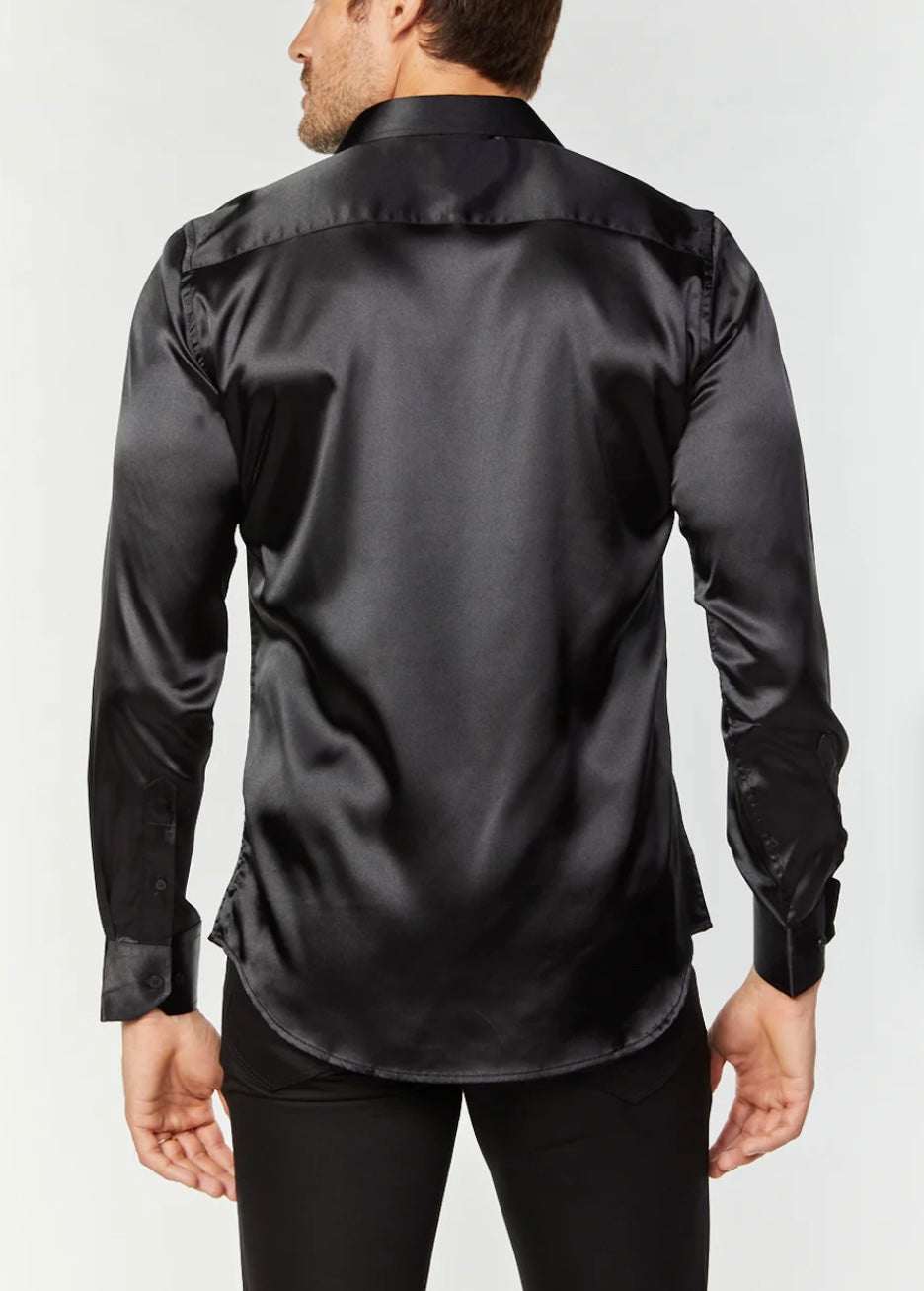 Black Satin Long Sleeve Shirt