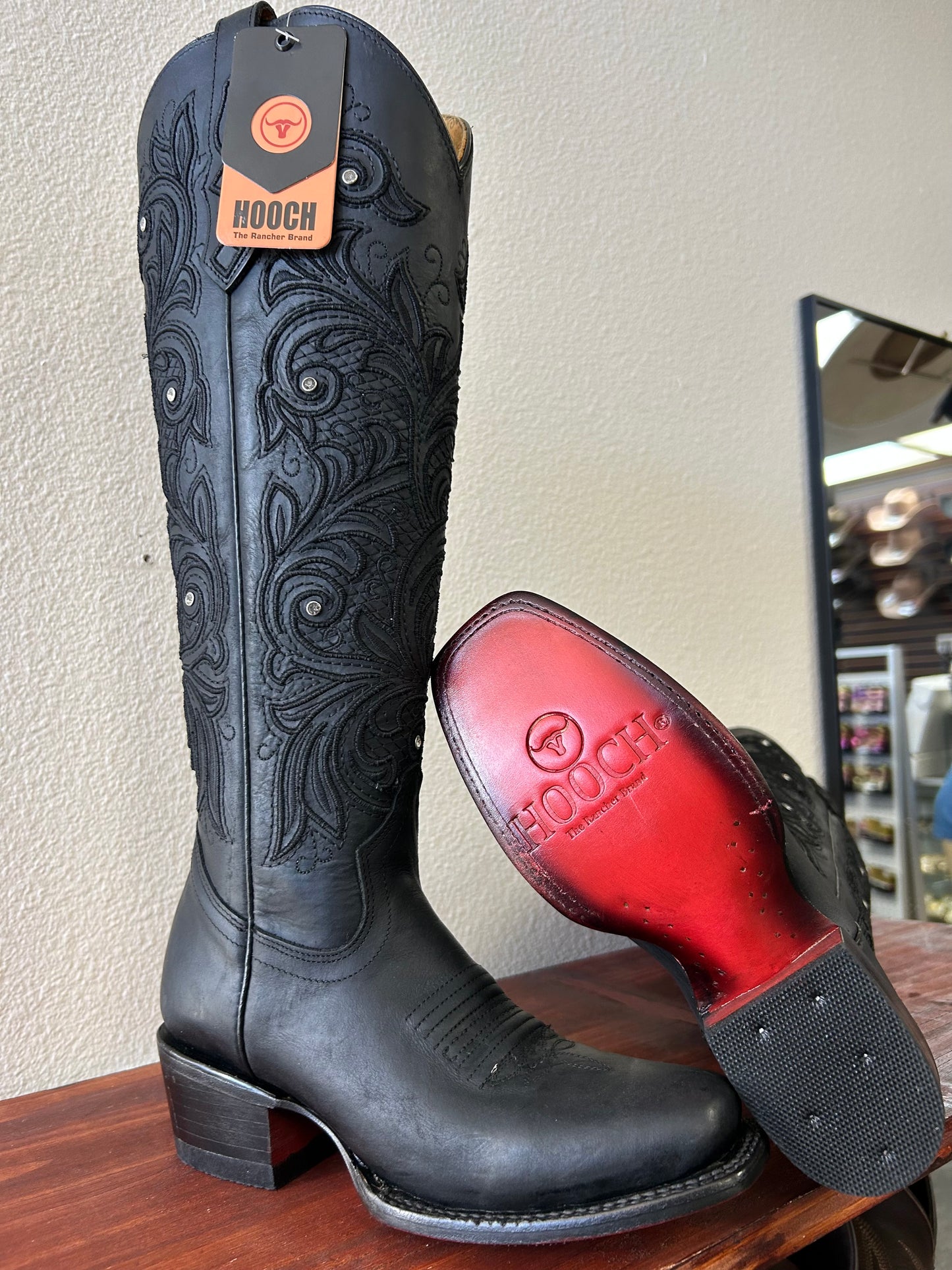 Matte Black Tall Square Toe Boot