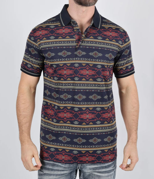 Navy Aztec Print Polo