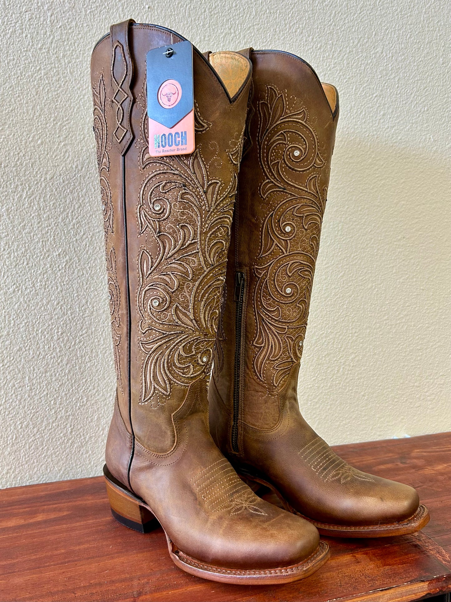Cognac Brown Tall Square Toe Boot