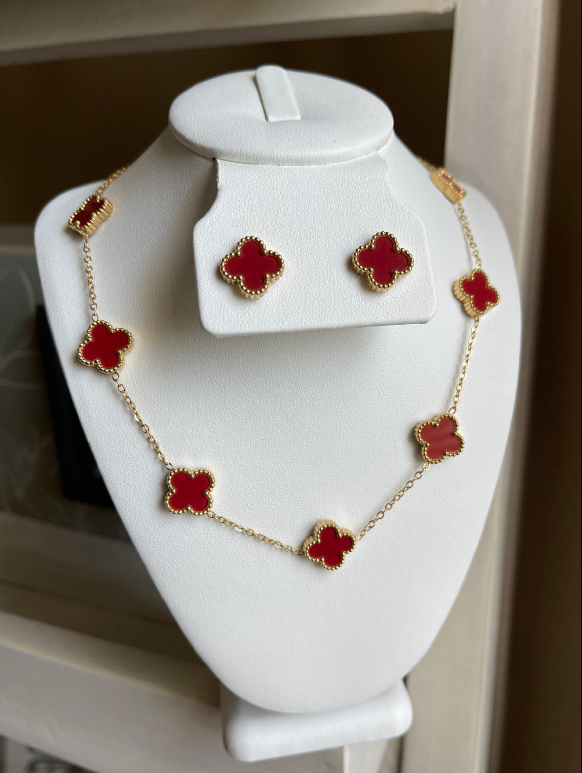 Lucky Necklace & Earrings Set (Gold or Burgundy)
