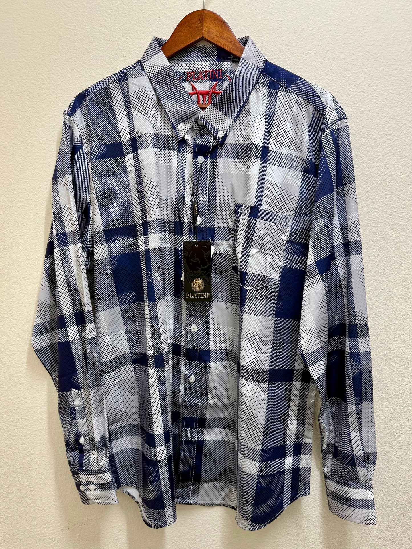 White and Blue Squares Dress Shirt