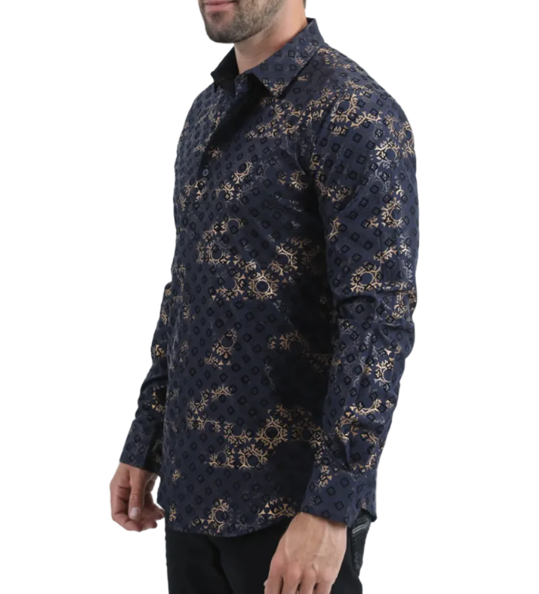 Dark Blue and Gold Long Sleeve Shirt