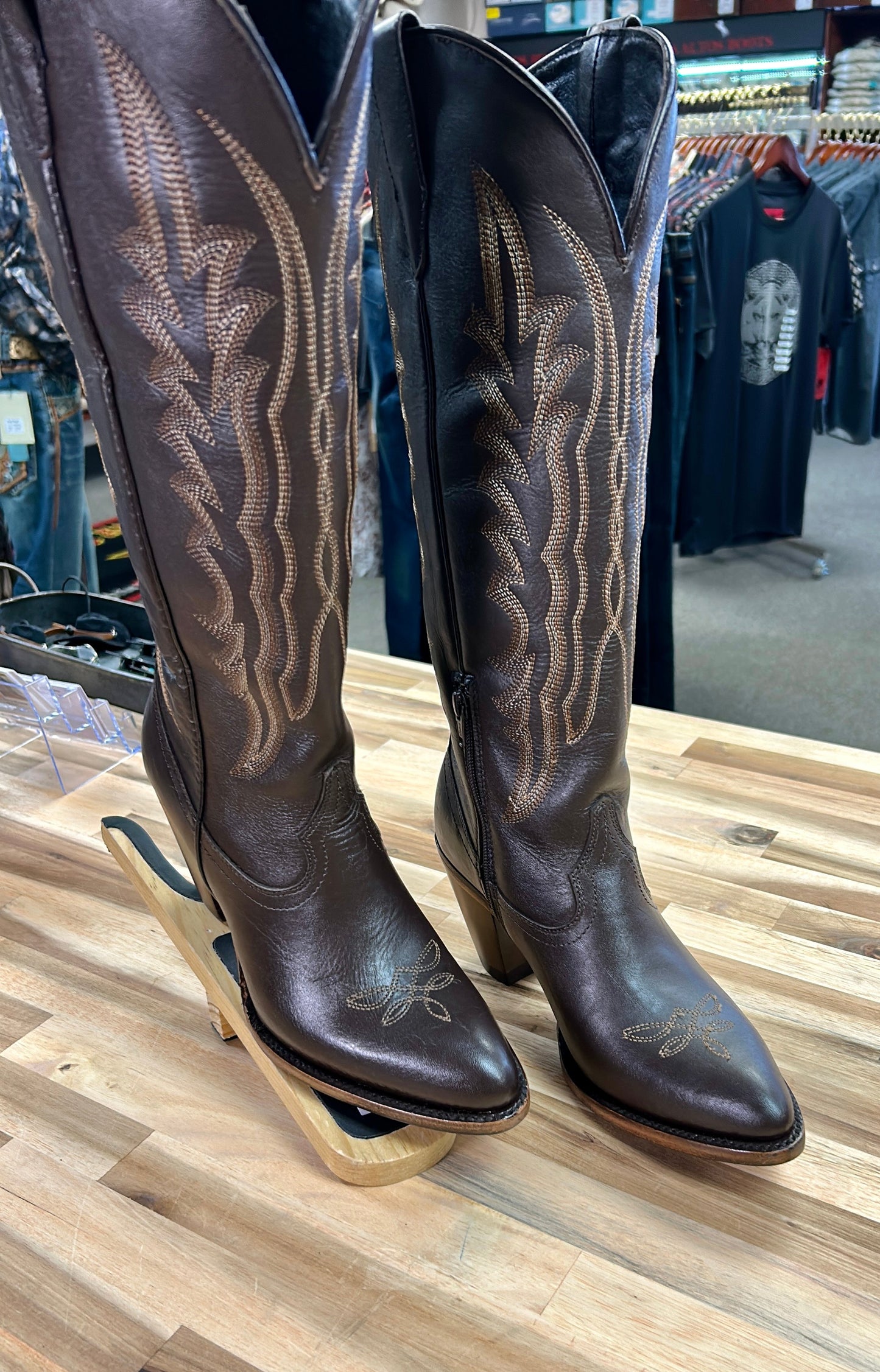 Destiny Brown Knee High Snip Toe Boot