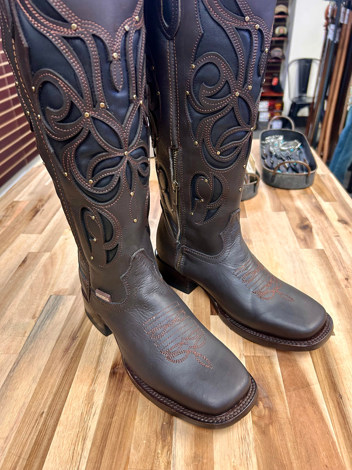 Ruby Tall Square Toe Boot (Cafe)