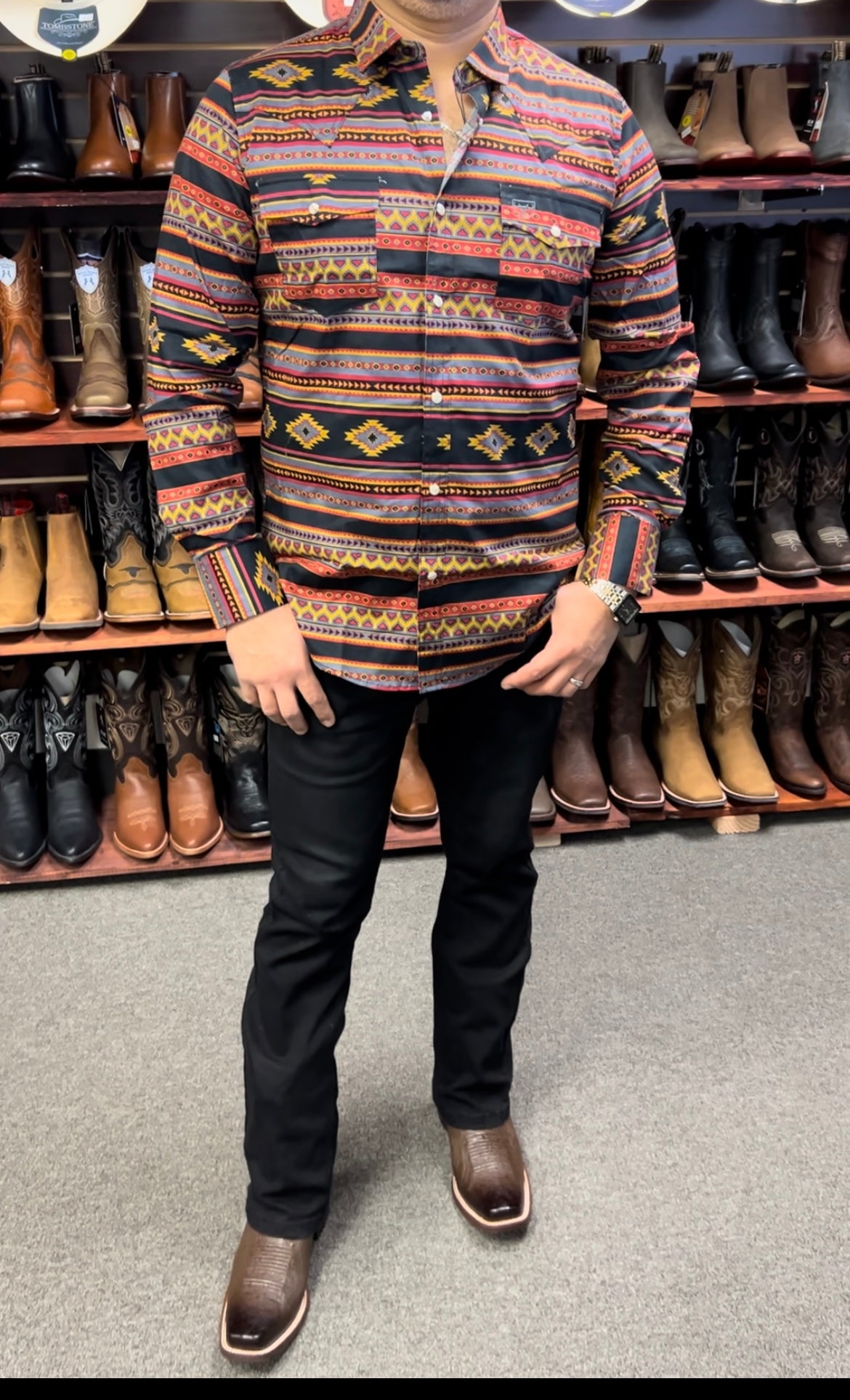 Red Aztec Print Dress Shirt