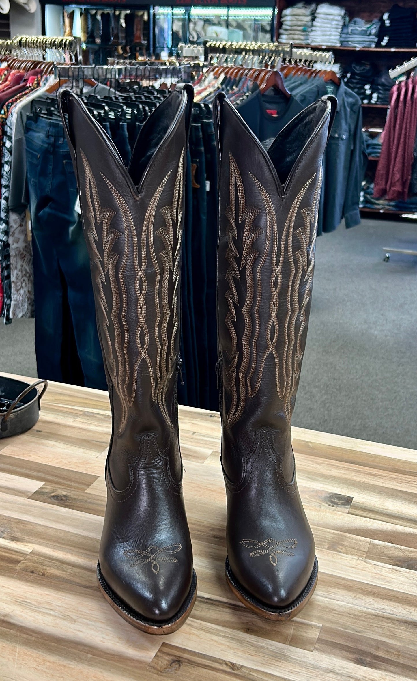 Destiny Brown Knee High Snip Toe Boot